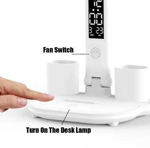 Rechargeable 3 in 1 LED Desk Lamp with Fan & Clock