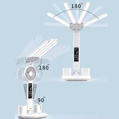 Rechargeable 3 in 1 LED Desk Lamp with Fan & Clock