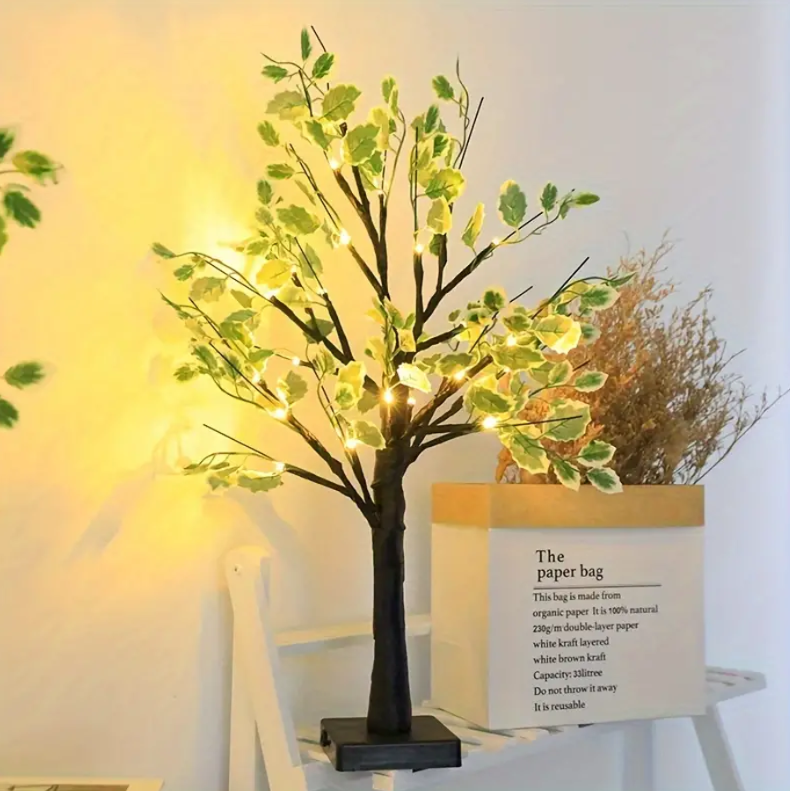 24 LED Artificial Birch Tree Light with Green Leaves