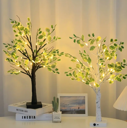 24 LED Artificial Birch Tree Light with Green Leaves